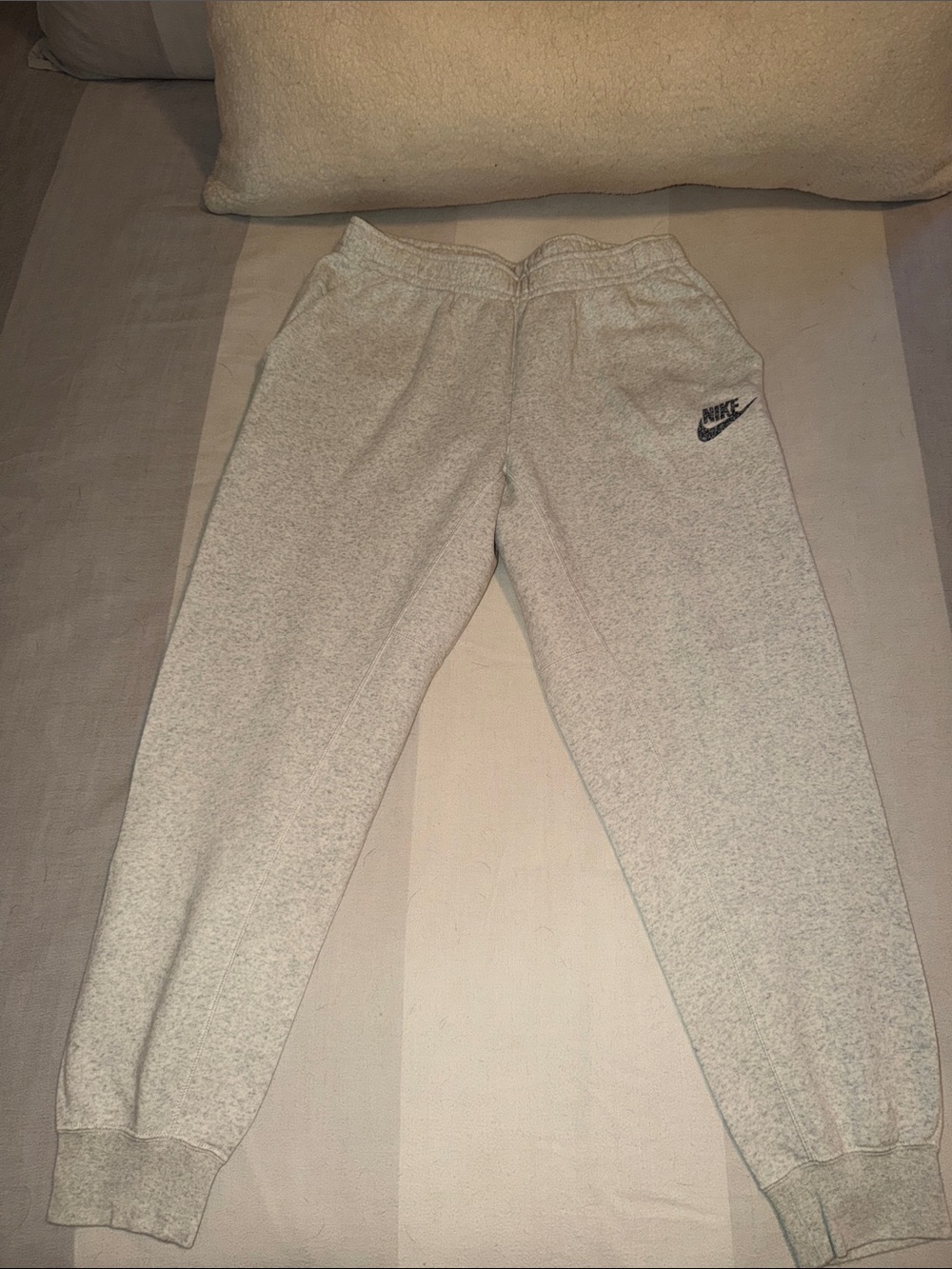 Nike Men’s Heather Gray Fleece Joggers with Black/multi color Swoosh